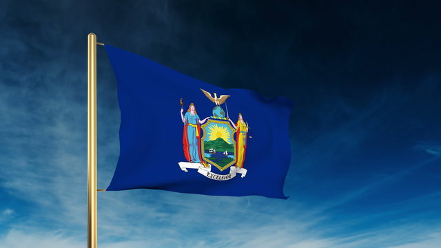 new york flag slider style. Waving in the win with cloud