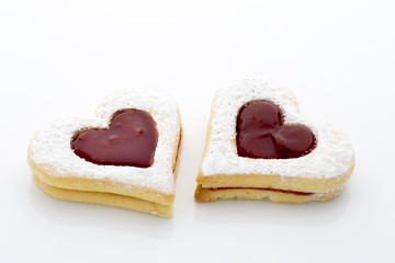 Cookies on  the heart shape isolated on the white background.