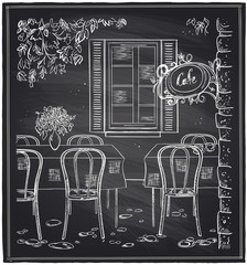 Outdoor old cafe chalk sketch.