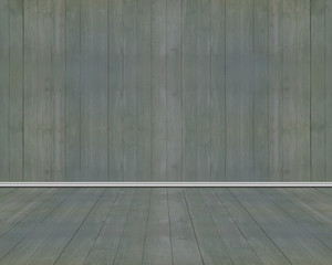 Empty room of old dark green wood wall and floor