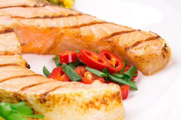 Fried salmon fillet.