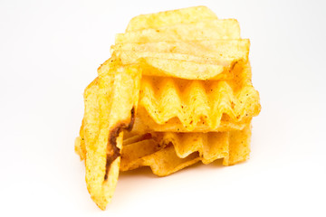 Potato chips on a white background