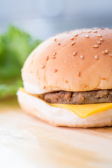 Closeup of a cheese burger