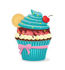 Vector cup cake with cherry illustration