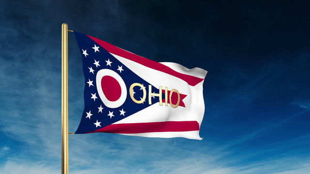 ohio flag slider style with title. Waving in the wind with cloud