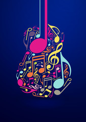 Abstract Guitar and Notes Vector Design