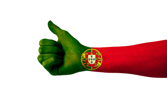 Main avec pouce lev&eacute;, drapeau Portugal