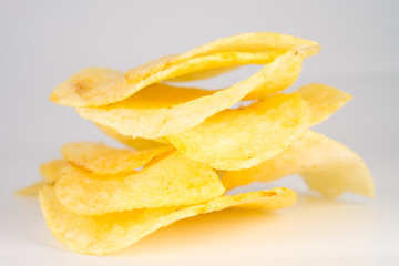 Potato chips on a white background