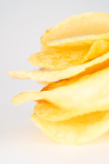 Potato chips on a white background