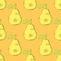 Sketch tasty pear in vintage style