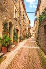 Beautiful and colorful streets of the small and historic Tuscan