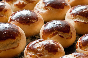 Homemade buns on tray