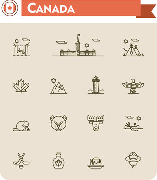 Canada travel icon set