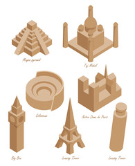 set of schematic drawings of various architectural landmarks