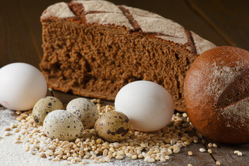 Fresh dough in flour with rye bread