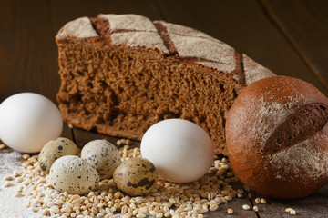 Fresh dough in flour with rye bread