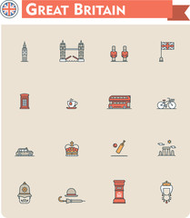 United Kingdom travel icon set