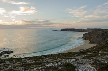 Fototapeta na wymiar Scenic sea coast bay at sunset