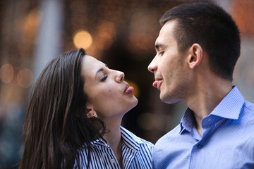 Couple have fun in the city