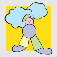 figure in pastel colors with clouds