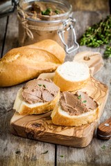 homemade chicken liver pate with fresh baguette