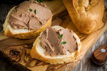 sandwiches with homemade chicken liver pate for breakfast
