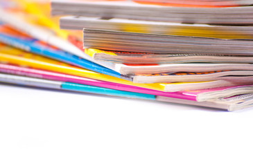 Colorful magazines close up