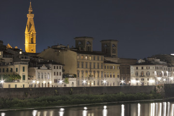 Night Florence cityscape and Arno river