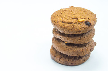 Chocolate homemade pastry biscuits isolated on white background