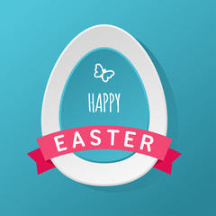Easter egg with ribbon and text Happy Easter