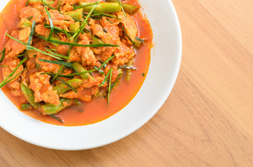 Fried stir pork with yard long bean and red curry paste