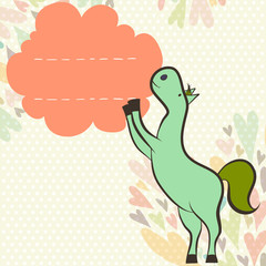 Cartoon horse with doodle hearts and frame for the text