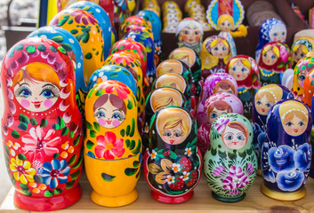 Row of Russian Matrushka Nesting Dolls