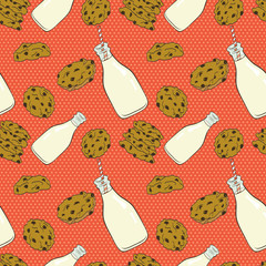 Milk and cookies seamless pattern.
