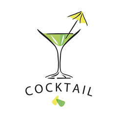 vector logo cocktail glass with umbrella
