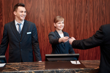 Reception at work in hotel