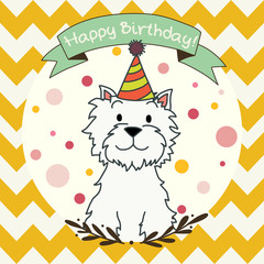 Invitation or greeting card with cartoon dog. Westie terrier