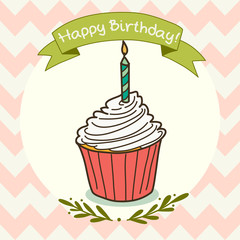 Invitation or greeting card template with doodle cupcake