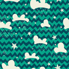 Clouds and stars seamless pattern.