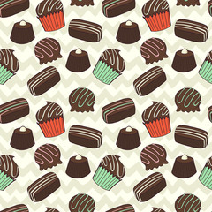 Hand drawn seamless pattern with chocolate candies