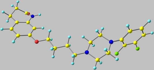 Aripiprazole molecule isolated on grey