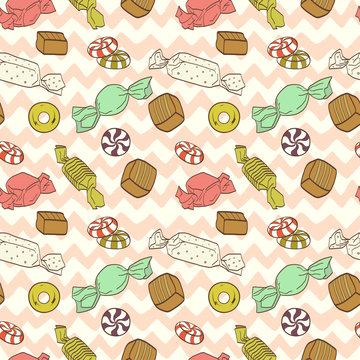 Seamless pattern with hand drawn candies