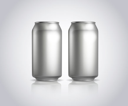 Big and small metal cans composition. Vector cold drink