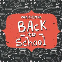 Back To School lettering and hand drawn seamless pattern