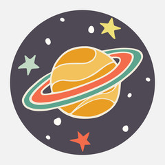 Doodle planet. Cartoon Saturn.
