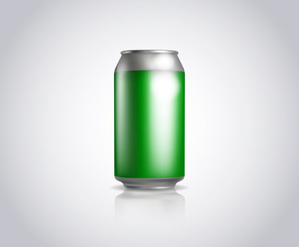 Green metal can. Vector illustration of cold drink can isolated