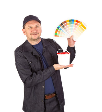 Man with color samples for paint.