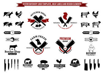 Vector Butchery Logo Templates, Meat Labels and Design Elements