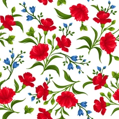 Fototapete Rund Seamless pattern with red and blue flowers. Vector illustration. © naddya