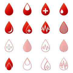 Blood drop icons vector set